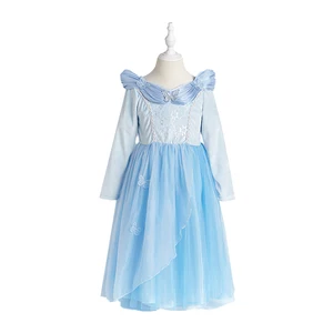Ruffled Layered Skirt Gentle Material Elegant Style Girls Light Blue Gown Comfortable Breathable Stage Performance for Children