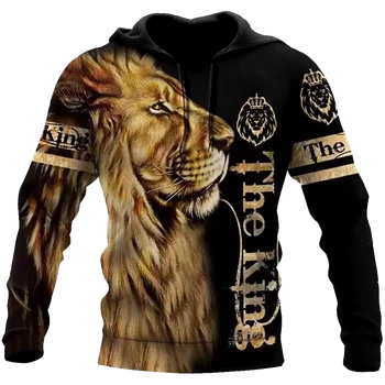 Wholesale Custom Mens lion printed Hoodies Plus Size custom animal printed sublimation hoodies