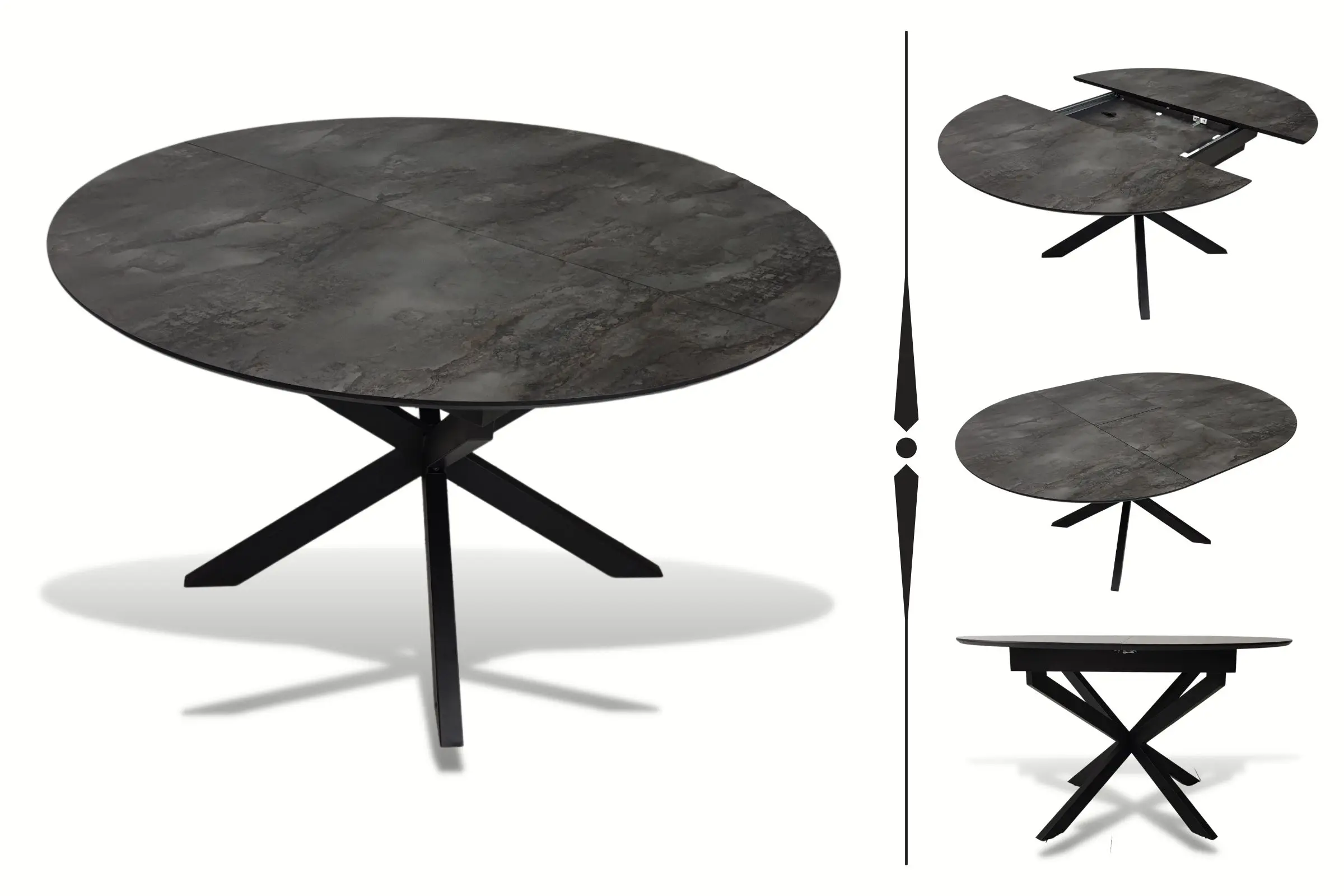 Round Dining Table With 2 Extension Metal Legs Concrete Matt Pattern
