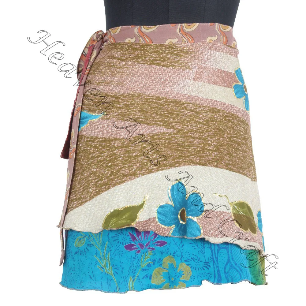Latest New Style Silk Wrap Short Skirts Skirt & Good Quality for Girl/Women SWS110 Vintage Sari Indian Boho Hippie Mini Length