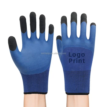 Hot Selling Industrial Grip Heavy Cotton Liner Rubber Latex Wrinkled Safety Coated Gloves