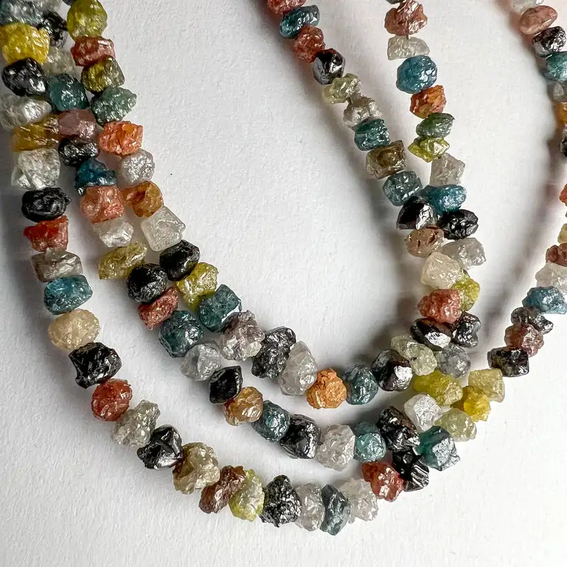Collier De Perles En Diamants Bruts Gris Naturels 20 Carats (2-3 Mm) - Neuf Sans Emballage