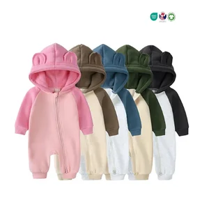 Winter Cotton Toddler Rompers Zipper Hoodie One Pieces Playsuits Jumpsuit Bodysuits Plain Baby Rompers
