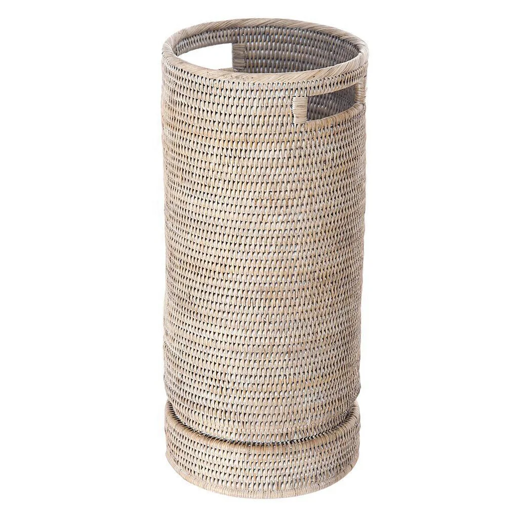Whitewash Rattan Umbrella Stand Multifunctional Umbrella Storage Bucket