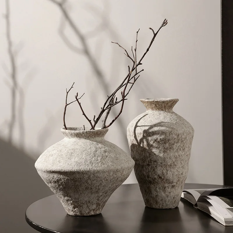 Antique White Ceramic Vase Wabi-Sabi Style Tabletop Transparent