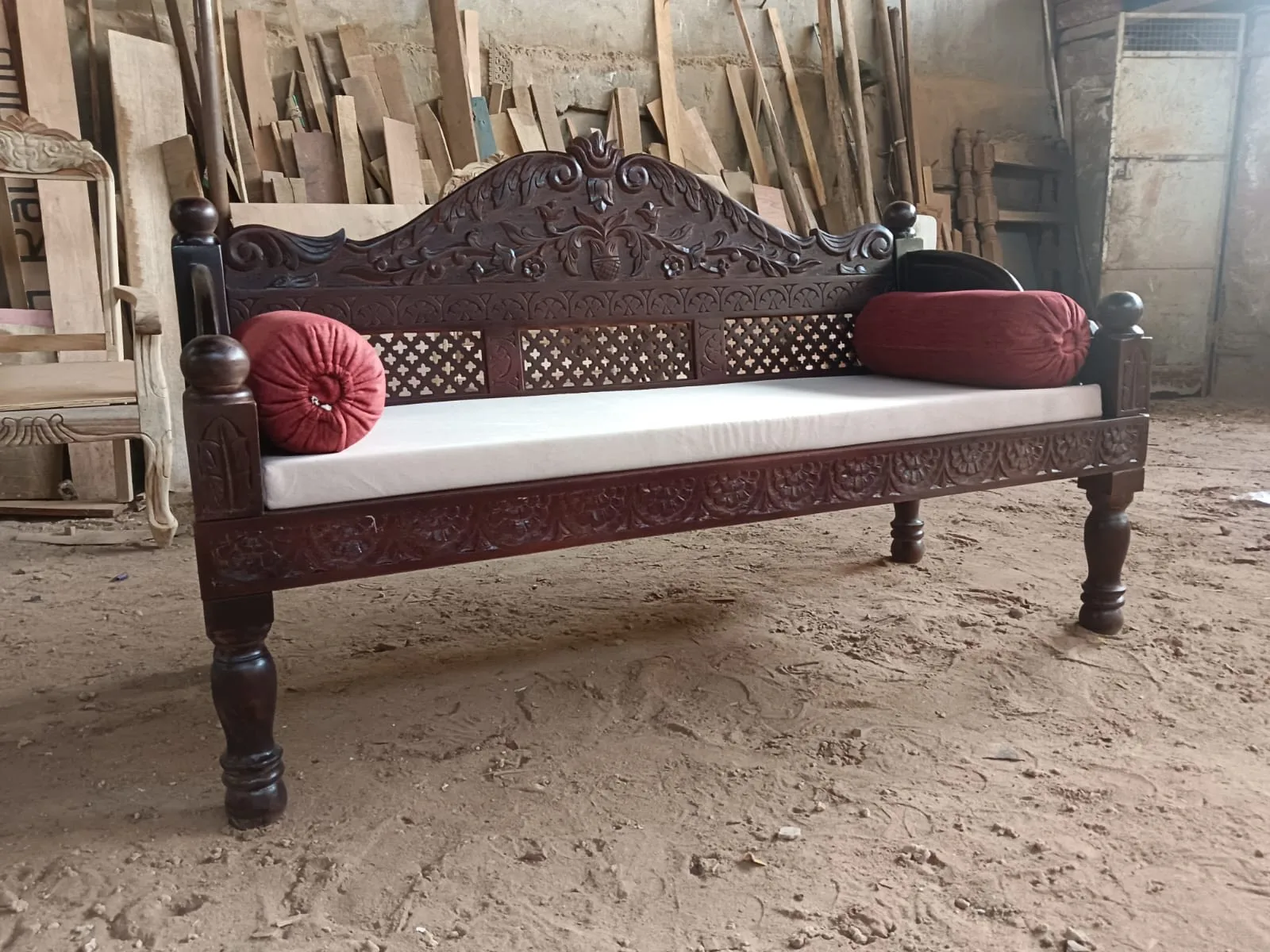 Hand Crafted Wooden Handmade Diwan Set With Hand Carving Design for Living Room and Bed Room in Brown Wholesale Price
