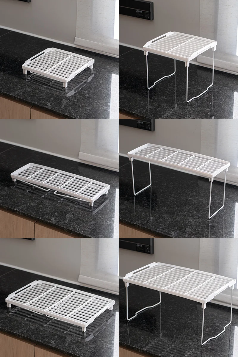  1042 factory oem odm 3 sizes high quality portable household kitchen or desktop countertop stackable foldable storage rack-12