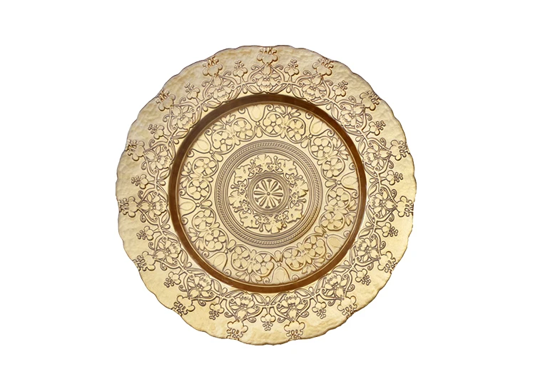 Unique Design Elegant Royal Decoration Plates Wedding Event Banquet Dinnerware Silver Gold Glass Charger Plates