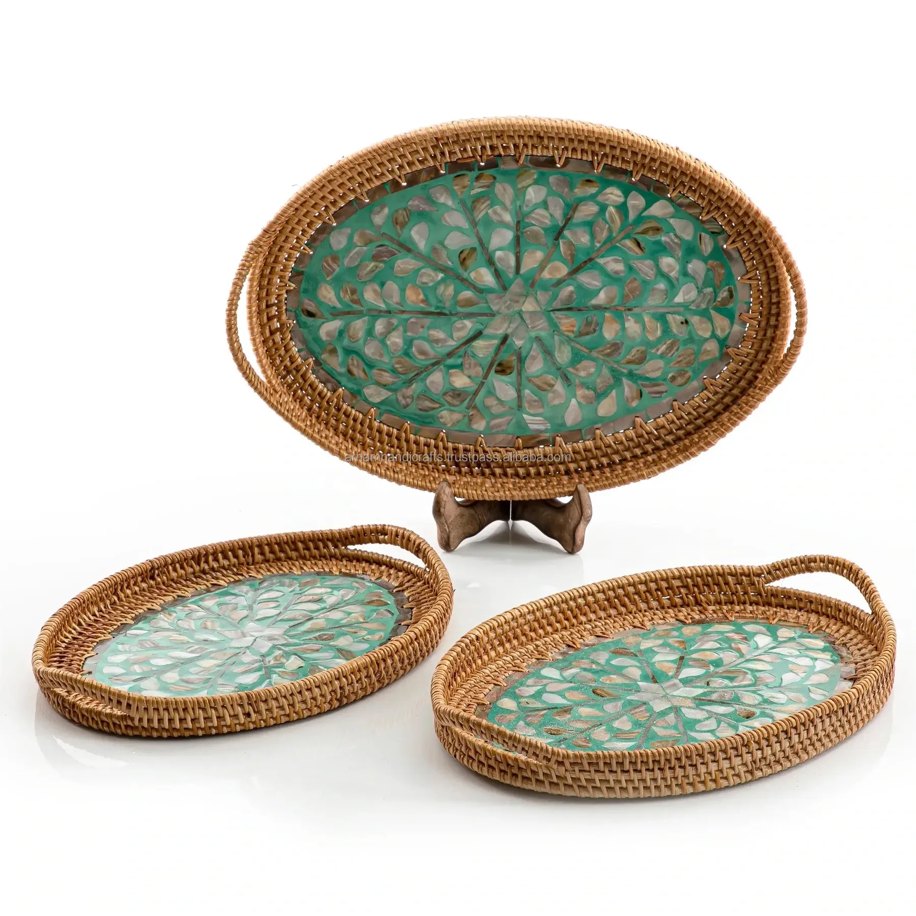 Mother Of Pearl Restaurant Rattan Tray With Mother Of Pearl Round ...