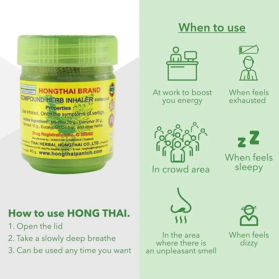 Hong Thai Inhaler Herbal (size L) Aroma Nasal Inhaler Thailand Original ...