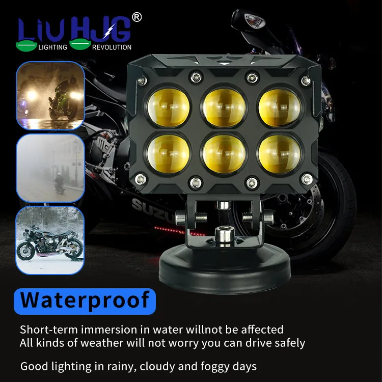 LIU HJG 6 Lens Dual Color Laser Driving Super Bright Led Auxiliary Lights Spot Light Fog Lamp for Motorcycles