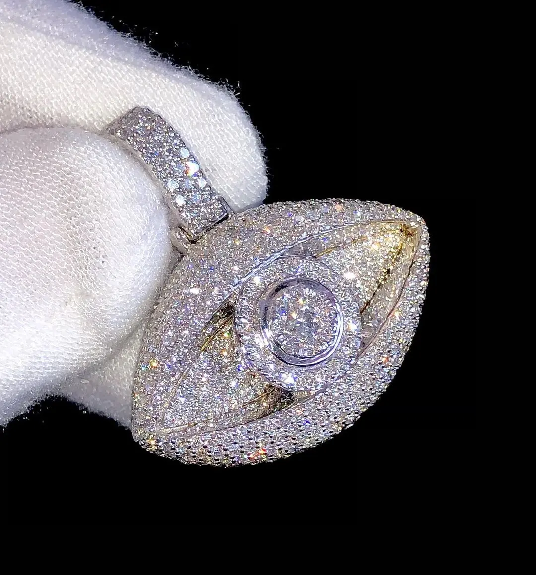 Men Iced Out Moissanite Eye Pendant Vvs Diamond Custom Pendant 925