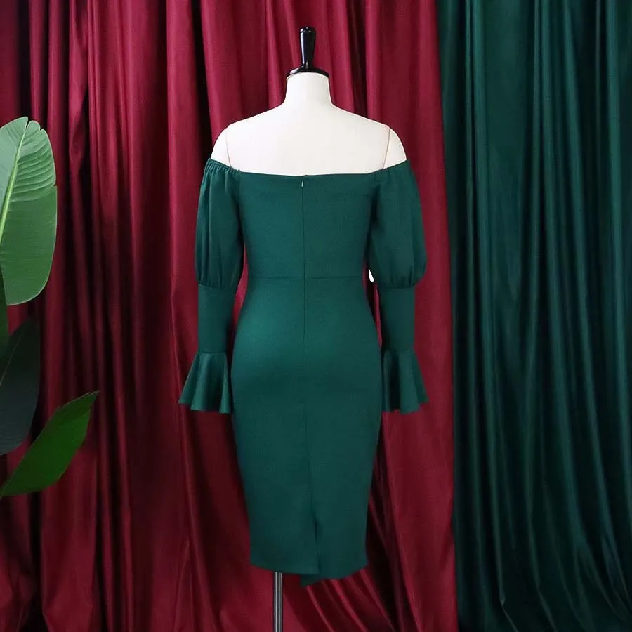 New Design Spring Summer Clothes Flare Sleeve Bodycon Dress Sexy Off