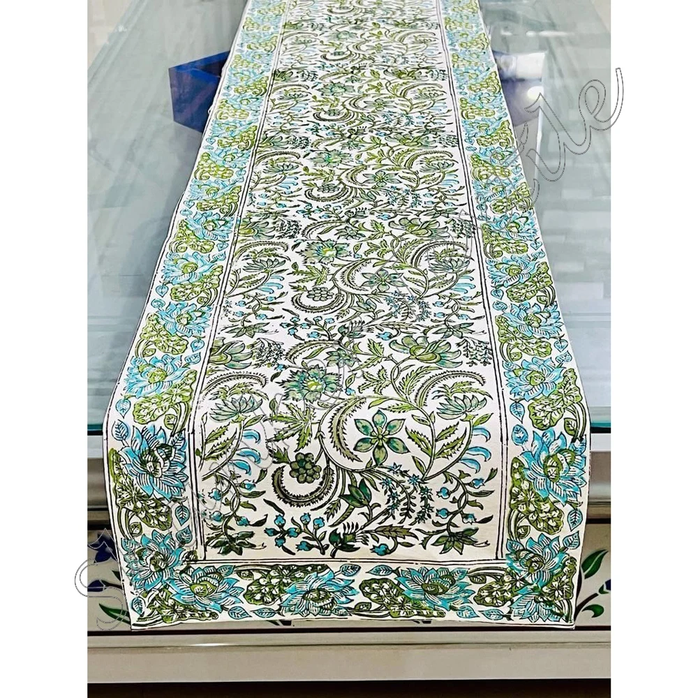 Jaipuri Sanganeri ручной блок прямоугольный стол бегун для печати обеденного стола 100% хлопок индивидуальный