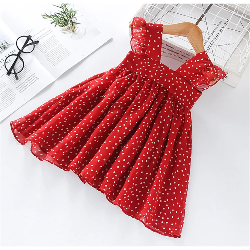 Hot Selling Summer Kids Girl Printed Polka Dot Dress Casual Little