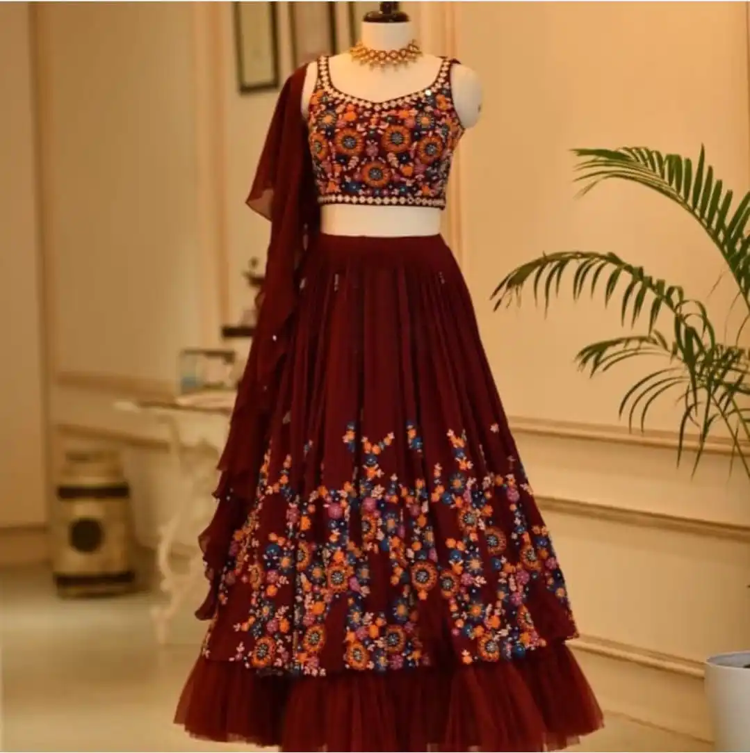 Blue Georgette Skirt Set With Kameez And Dupatta For Indian & Pakistani Wedding Festival And Party Wear - Mirror & Dori With Thread & Sequence Work main image 0