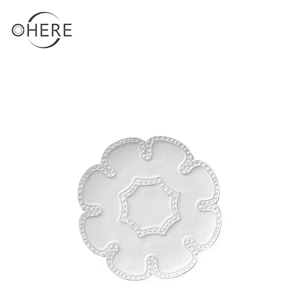 Ohere Bulk Serving Plates Porcelain Wedding Dishware High Quality Pink Embossed Ceramic 13inch Charger Plates