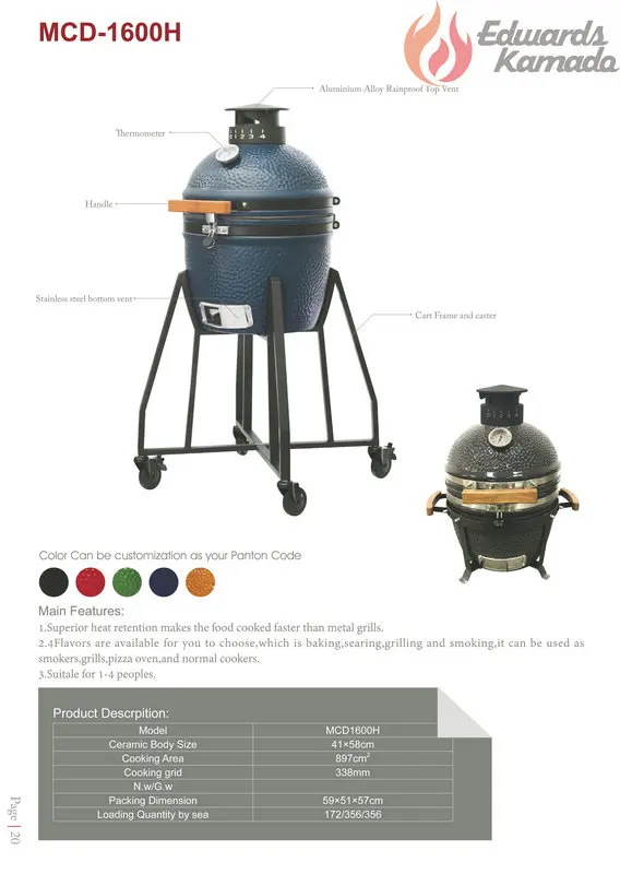 Edwards Kamado 27 Inch Outdoor Kamado Egg Shape Ceramic Joe Green Color