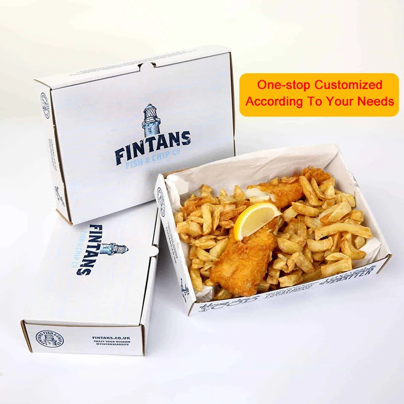 Custom Printing Fish and Chips Packaging Paper Box Fish and Chips Fast Food Takeaway Box Burger Pizza Packaging Boxes With Logo