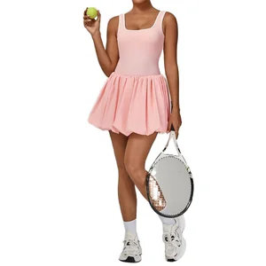 Women's Fashion Summer Activewear Dress U-Shape Neckline Lightweight Breathable Close Fitting Shorts for Yoga Tennis Front Logo