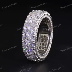 Factory Price Solid Silver Rapper Jewelry Men Moissanite Hip Hop Eternity Band Ring HipHop Fashion Exquisite Luxury Wedding Ring