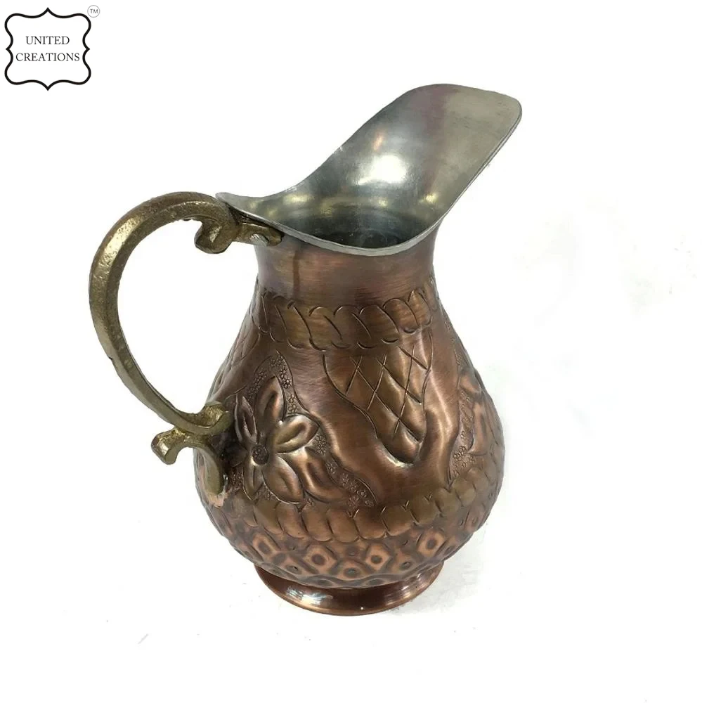 Antique Embossed Handcrafted Copper Water Pitcher for Restaurants Home Antique Copper Pitcher Water Metal Pitcher