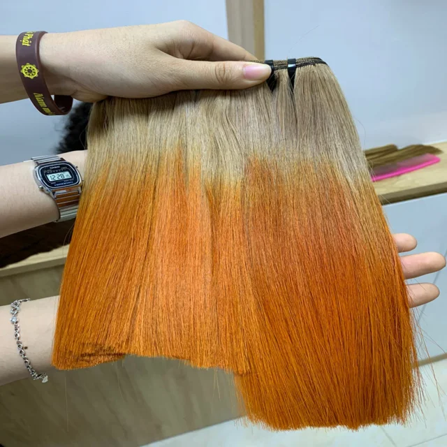 Bone Straight Bundles Orange Color Virgin Human Hair Extension Wigs For