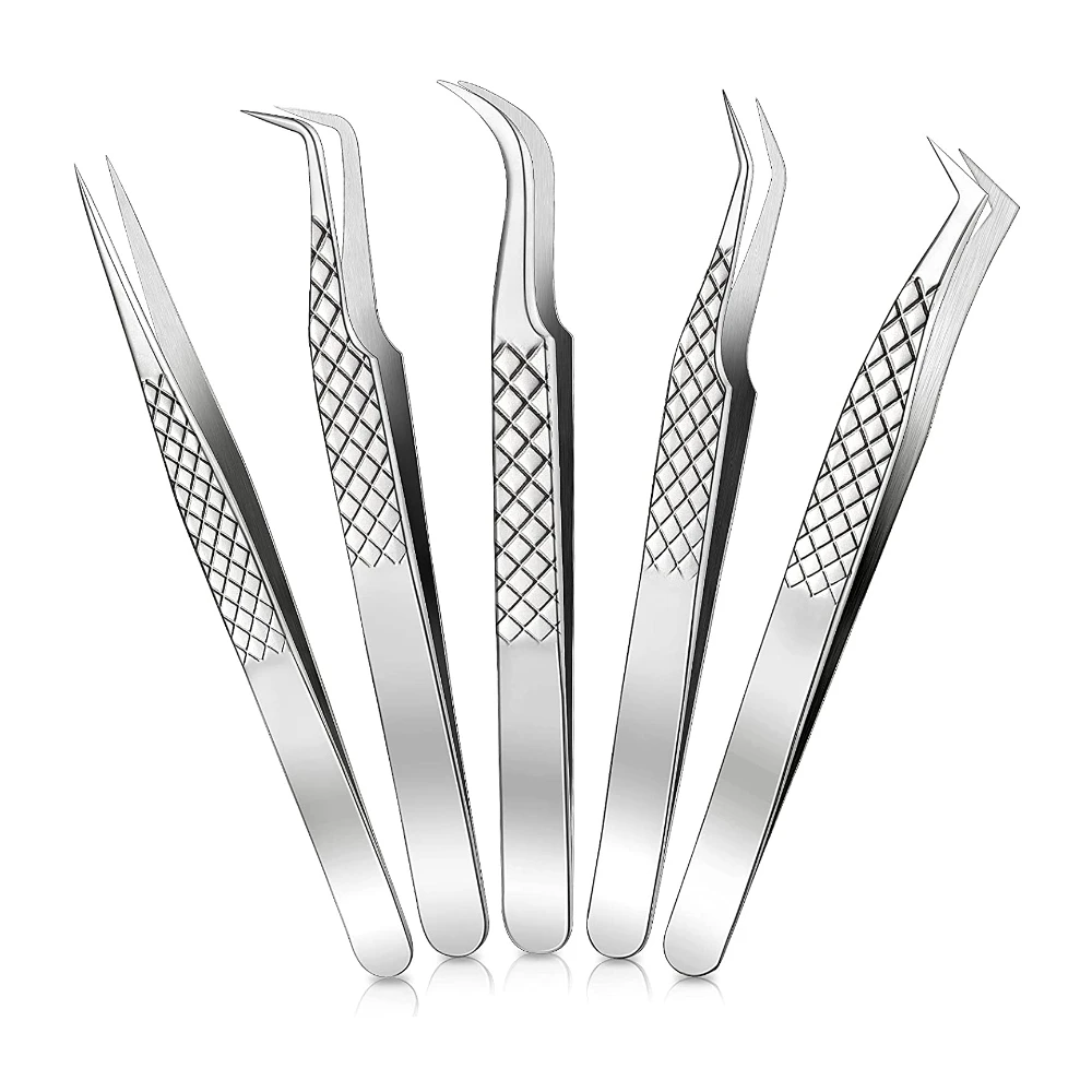 Private Label 45 90 Degree L Shape Fiber Tip Tweezers Eyelash Extension