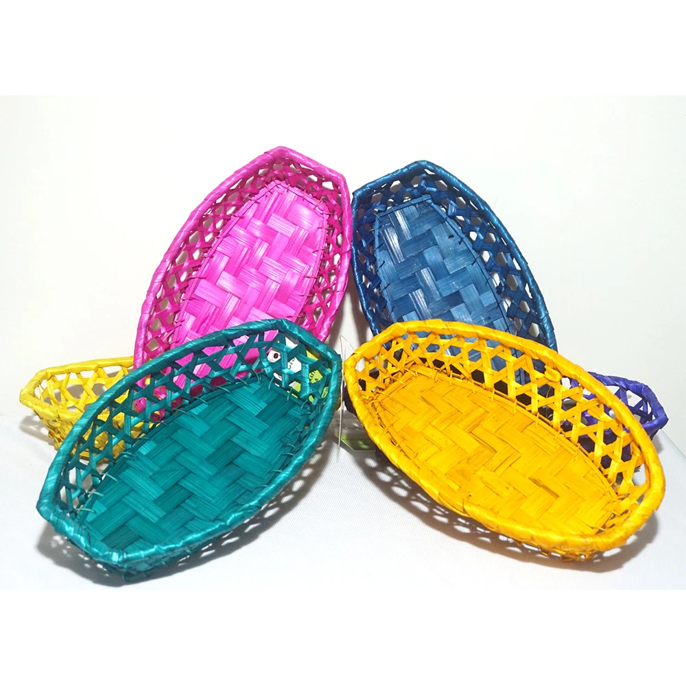 Made In Vietnam Bamboo Baskets Multicolor Round Shapes Straw Woven