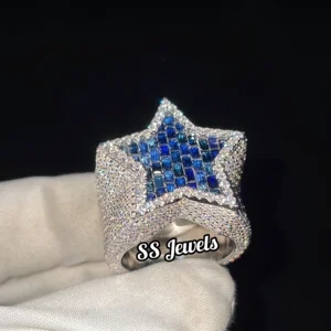 Luxury Star Ring Lab Grown Diamonds VVS Custom Iced Hip Hop Statement 925 Sterling Silver Gold Plated Baguette Cut for Men Women