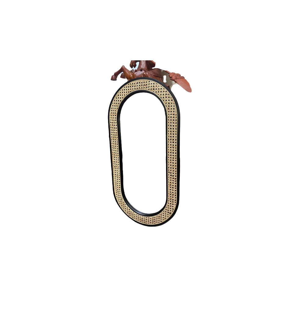 Handmade Modern Round Rattan Mirror with Cane Webbing Design Custom Size Wall Mirror Bathroom Hotel Home Restaurant Decoration