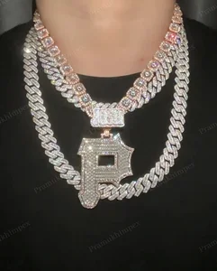 India Hip Hop Jewelry Wholesale Sterling Silver Gold Plated Moissanite Custom Alphabet P Pendant Personalize Letter Necklace