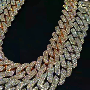 Best Quality Iced Jewelz Customized 16mm Cuban Link Moissanite D VVS Hip Hop Chain 925 Sterling Silver White Rose Gold