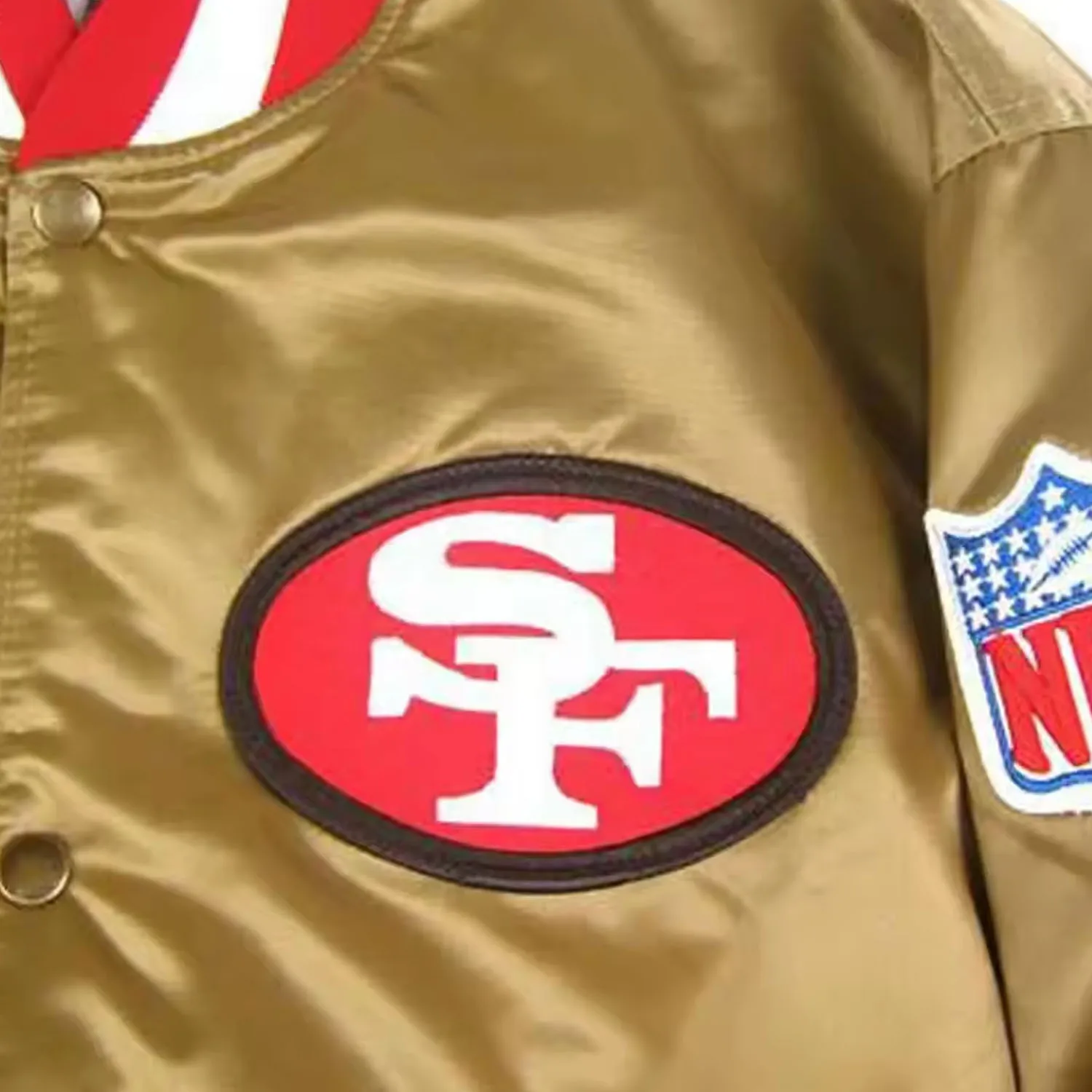 2024 Style OEM Service Authentic Vintage San Francisco 49ers Gold Bomber Satin Jacket High Quality Satin Bomber Jacket for Men