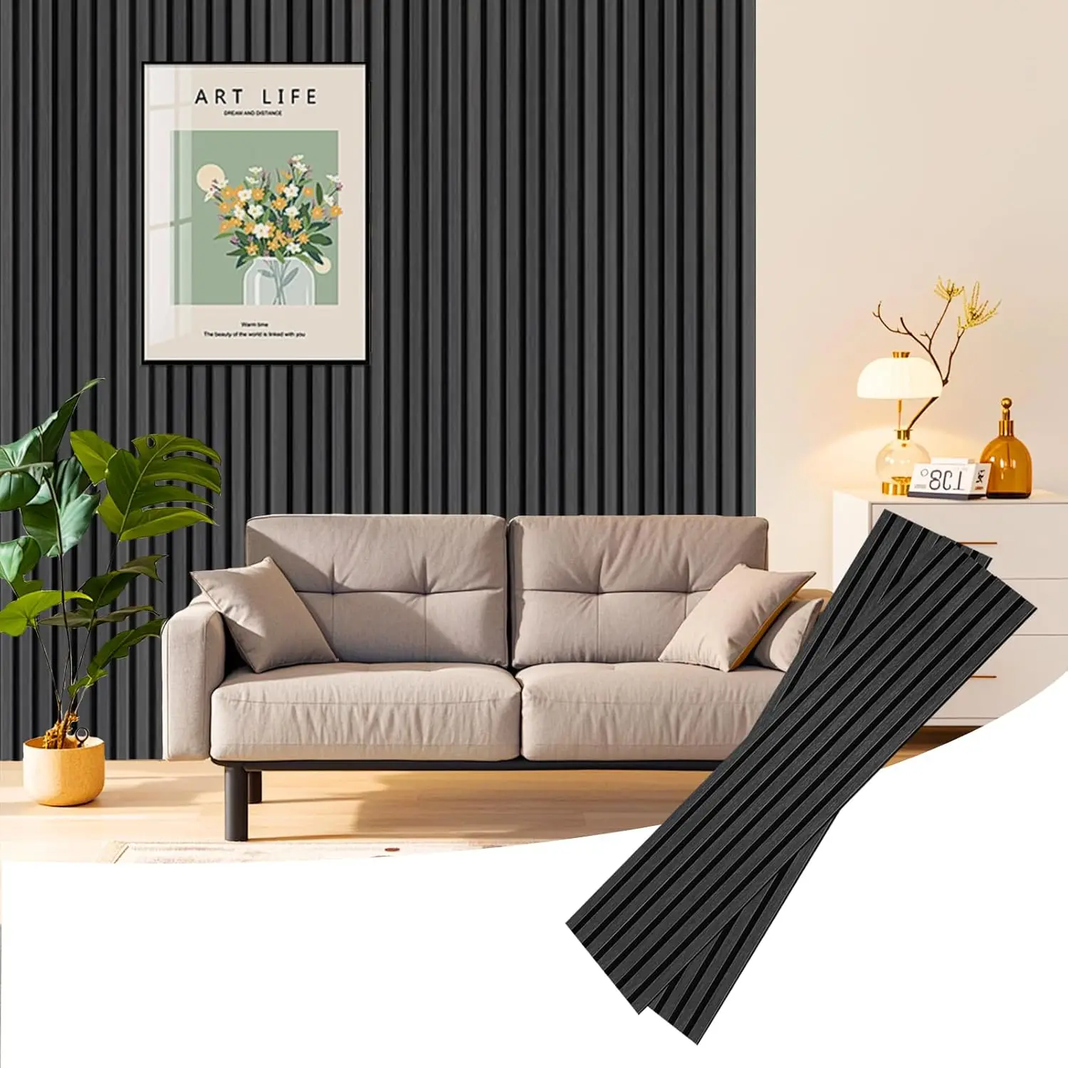 Black Fluted 3D Acoustic Slat Wood Panels Modern Hotel Noise Reduction Interior Soundproof Wall Panels NRC 90% for Living Room
