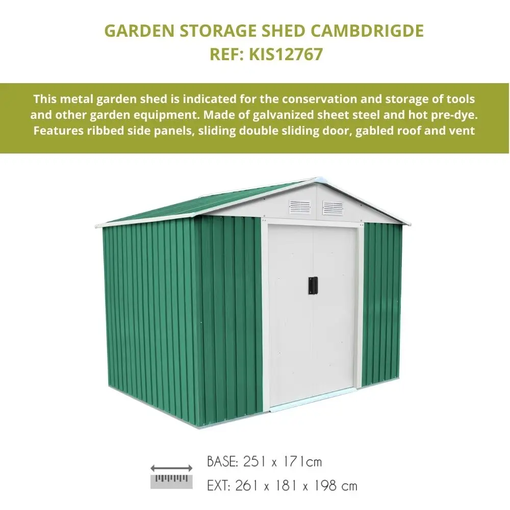 Garden Storage Metal Shed Cambrigde Green 4.72 M2 Double Door Outdoor