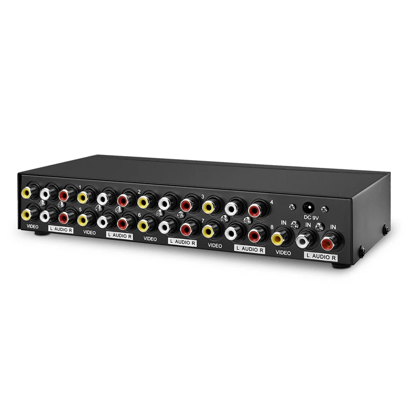 Rca Audio Video Splitter with Composite Cable - 8 Way Av Switch Box for Tv, Dvr, Dvd, Vcr, Gaming, Speakers, and More - 1 Input