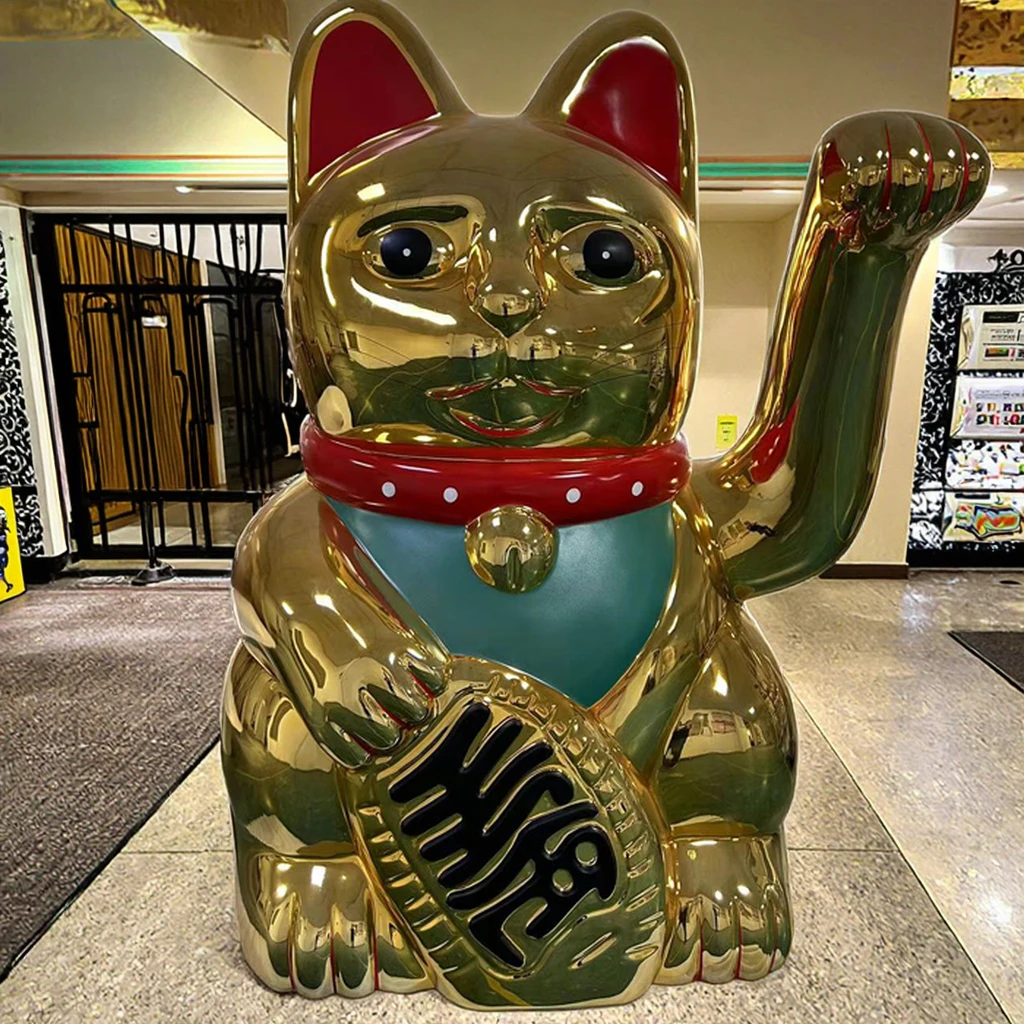 Lucky Fortune Cat Sculpture - FRP Fiberglass Resin Animal Statue for Hotel/Mall Entrance Decoration
