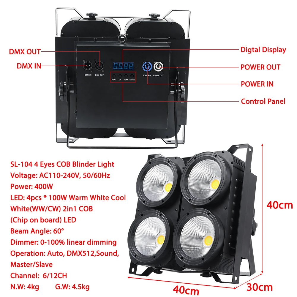 VALAVA DJ Event Party Matrix 4 Eyes 100w White COB Blinder Led Audience Light