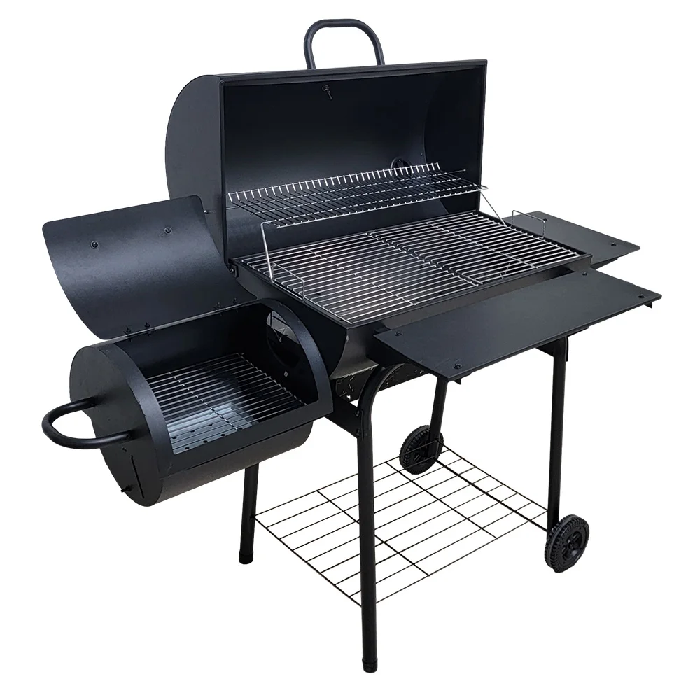 Three Functions Large Barrel Barbecue Smoker Charcoal Barbecue Grill Offset Heavy Duty Grill Bbq Smoker Barrel With Chimney