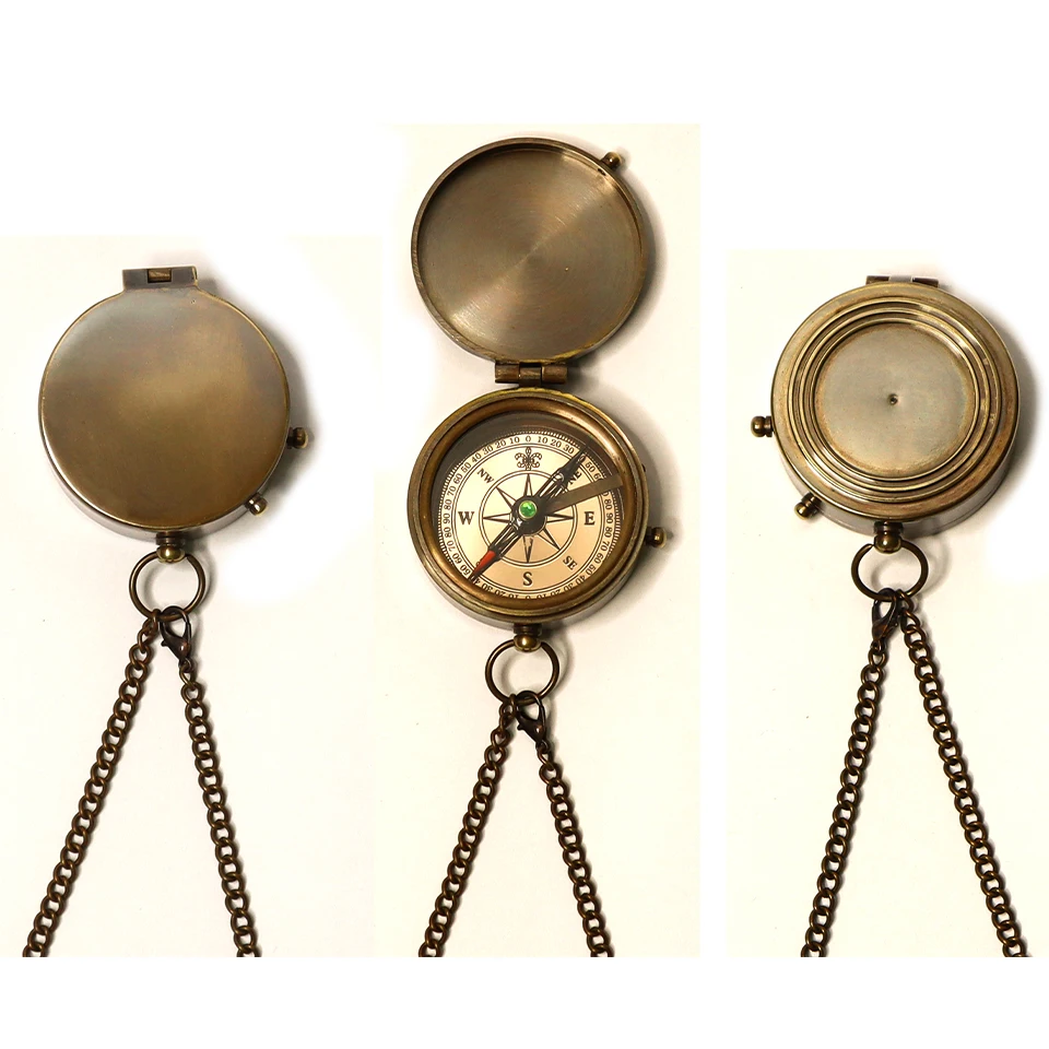 Brass Pocket Compass Hiking Direction Marine Compass With Luxury Pouch Personalized