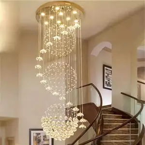 Custom Large Hotel Gold Long Chandelier Ceiling Hanging Indoor Chandelier Led Staircase Light Modern Crystal Chandelier