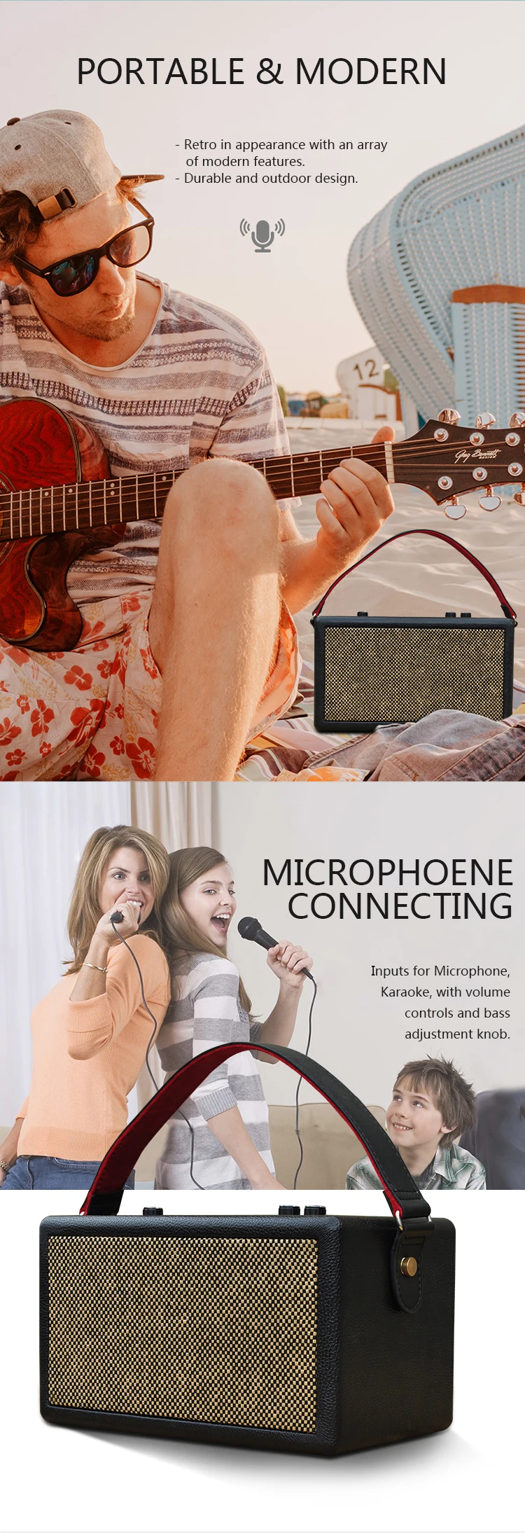Light Weight and Equipped With Carrying Handle 3600mAh Powerful Portable Karaoke Bluetooth Speaker 30Watts