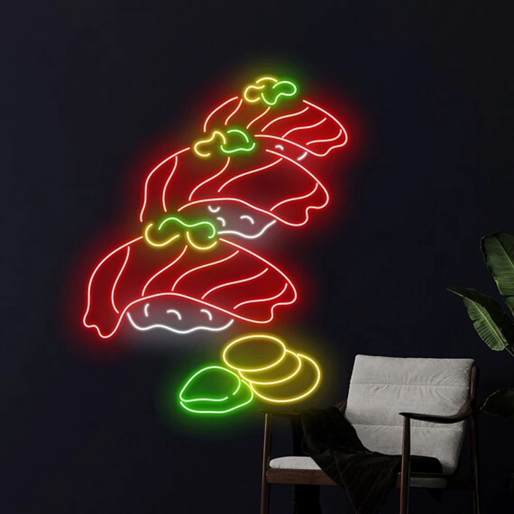 Food Shop Led Neon Sign Store Business logo Design Fast Food Sushi Shop  Decoration Led Light up Sign for Wall Decoration, image size:1000x1000
