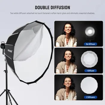 NEEWER 47.2inch/120cm Parabolic Softbox Quick Set up Quick Folding, with Diffusers/Honeycomb Grid/Bag, Compatible with Aputure detail image