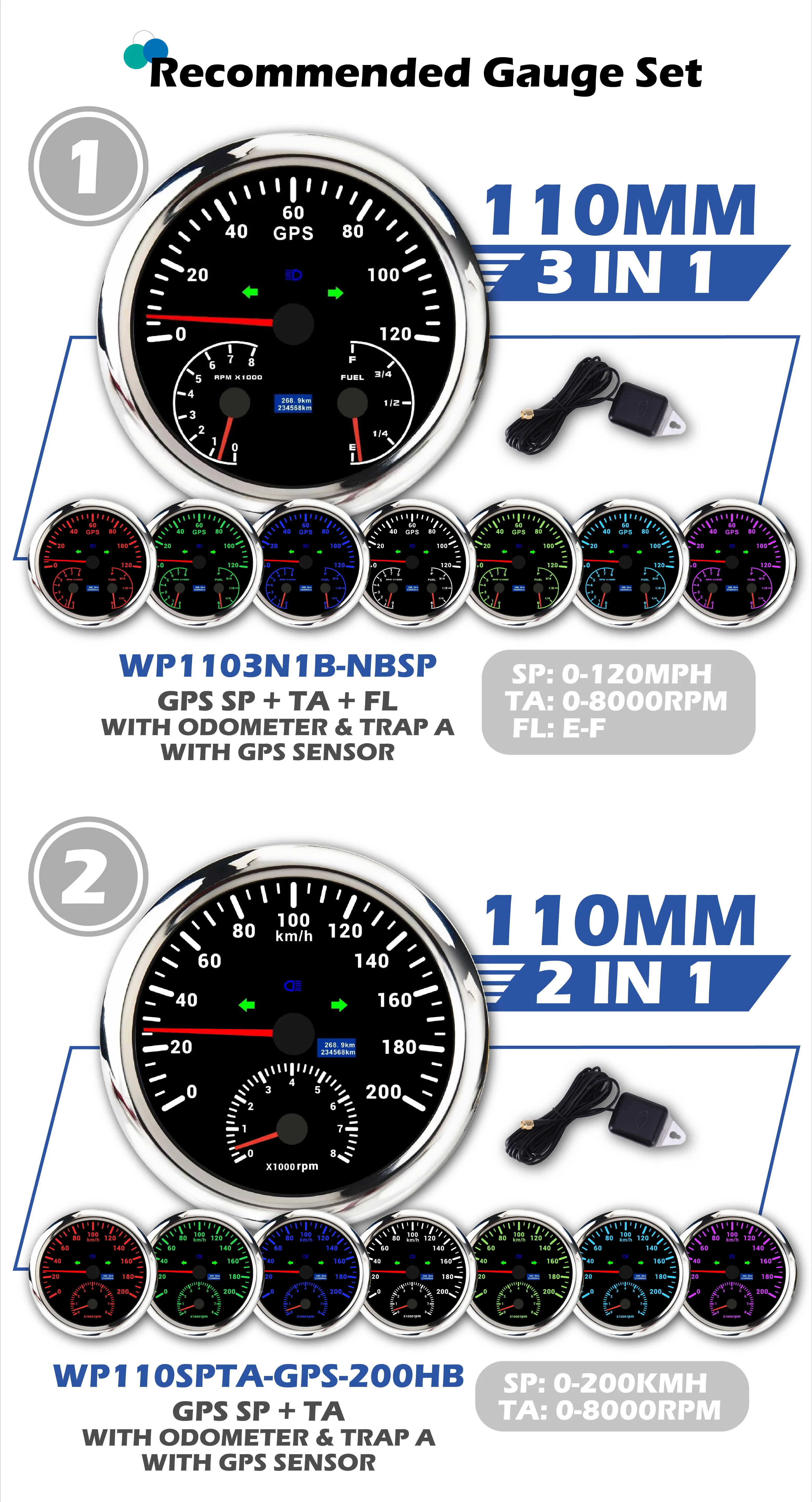 110mm Electrical 7 Colors 3 In 1 Gauge Gps Speedometer 0120 Kmh Mph
