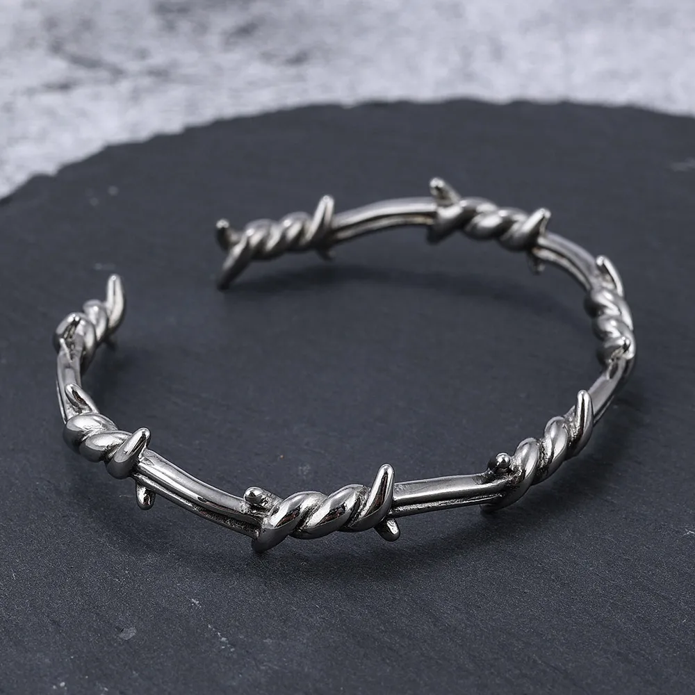 ANATTASOUL 4PC Gothic Barbed Wire Bracelets For Men - Adjustable Punk Cuff Bracelets In 4 Colors (2.4-2.5 Inch)