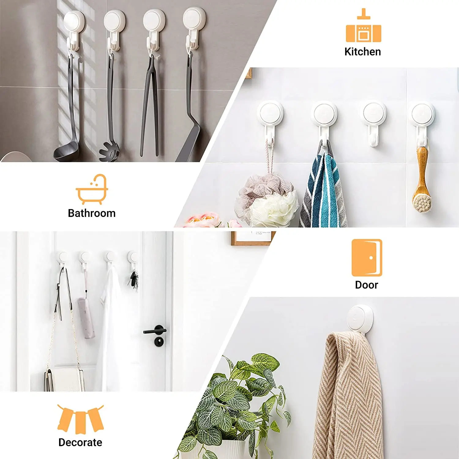 Shower Suction Cup Hooks Reusable Heavy Duty Vacuum Suction Hook For ...