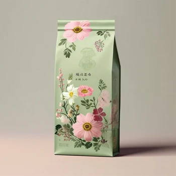 Custom Printed Matte Eco Friendly Flower Tea Food Package Pouch Biodegrade Stand Up Zipper Bag Flat Bottee Food Pouch Packaging