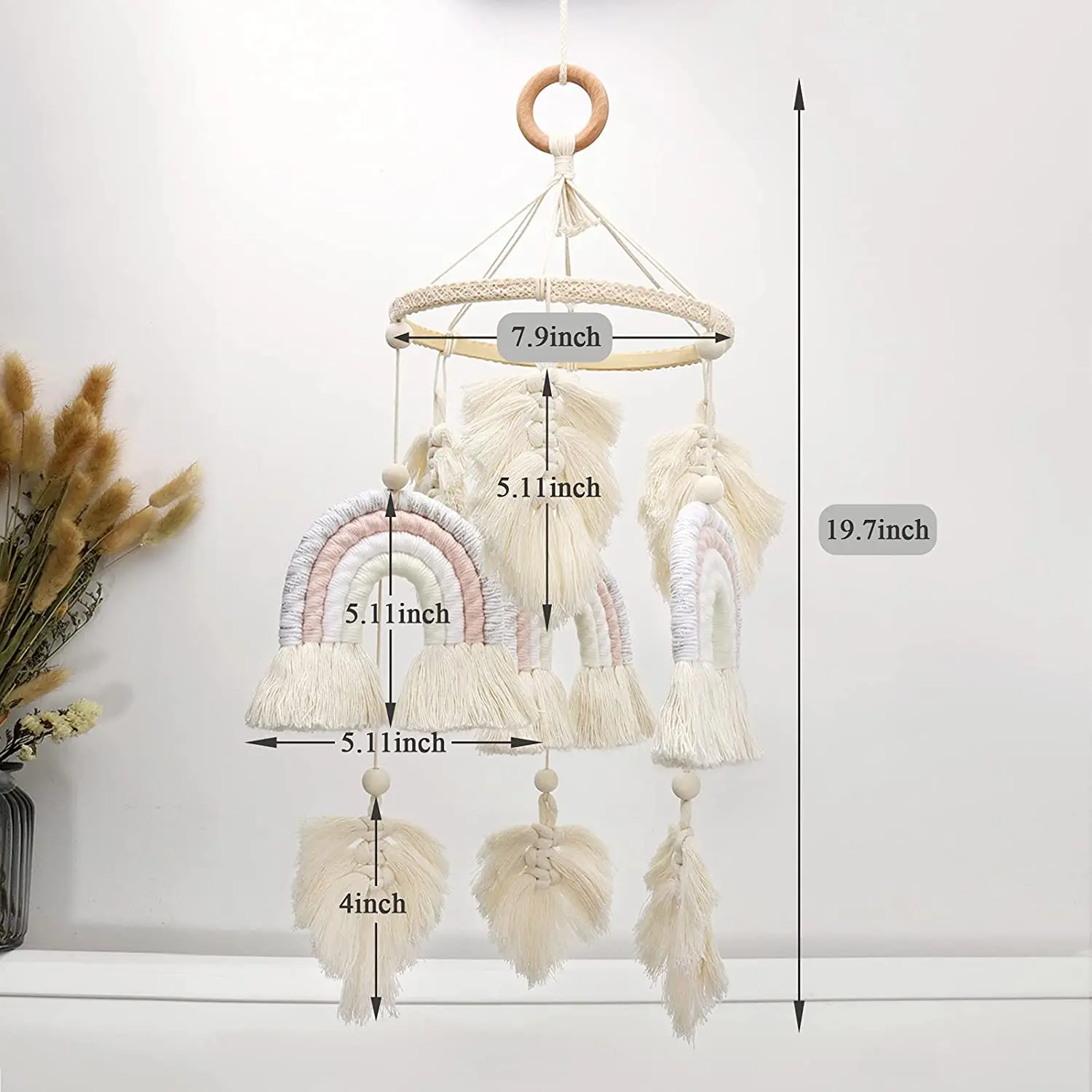 Macrame Boho Baby Mobile Nursery Cot Macrame Rainbow Baby Mobile